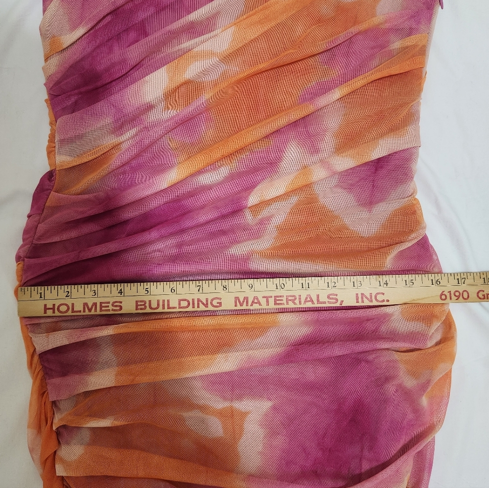 ZARA Tie Dye  Strapless Midi Dress Womens Small Pink Orange Tulle - Picture 10 of 11